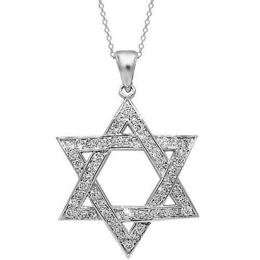 White 14K White Solid Gold Mens Diamond Star of David Pendant 1.39 Ctw