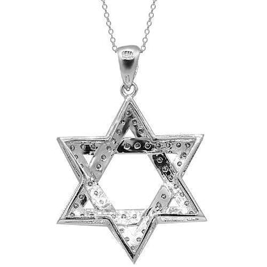 White 14K White Solid Gold Mens Diamond Star of David Pendant 1.39 Ctw