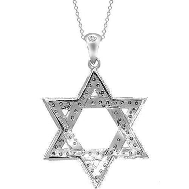 White 14K White Solid Gold Mens Diamond Star of David Pendant 1.39 Ctw