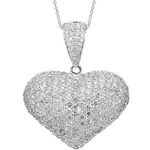 14K White Solid Gold Womens Diamond Heart Pendant 5.12 Ctw