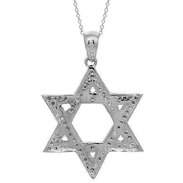 White 14K White Solid Gold Womens Diamond Star of David Pendant 0.19 Ctw
