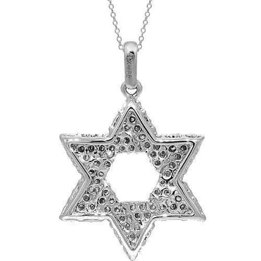 White 14K White Solid Gold Womens Diamond Star of David Pendant 0.54 Ctw