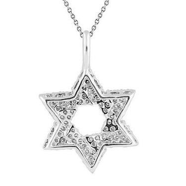 White 14K White Solid Gold Womens Diamond Star of David Pendant 1.00 Ctw
