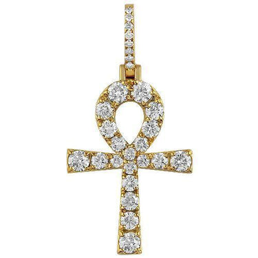 14K Yellow Solid Gold Mens Diamond Ankh Pendant 5.00 Ctw