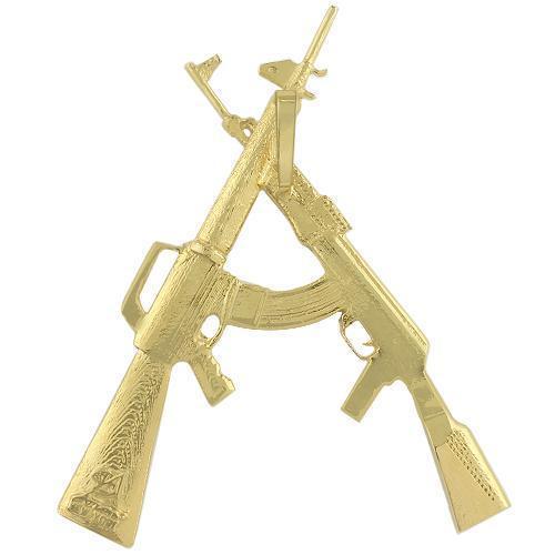 14K Yellow Solid Gold Two Rifle Detailed Gun Diamond Initial Letter 'A' Pendant 5.82 Ctw