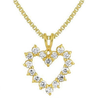 Thumbnail for Yellow 14K Yellow Solid Gold Womens Heart Pendant With Prong Set Diamonds 0.75 Ctw