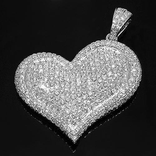 18K White Solid Gold Womens Diamond Heart Pendant 4.50 Ctw