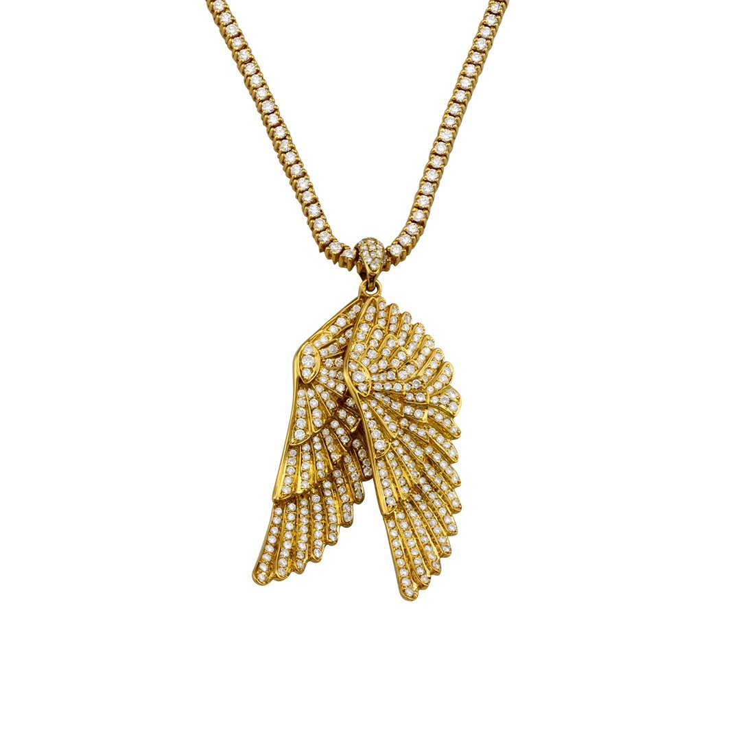Diamond Angel Wings Pendant in 18k Yellow Gold 5 Ctw