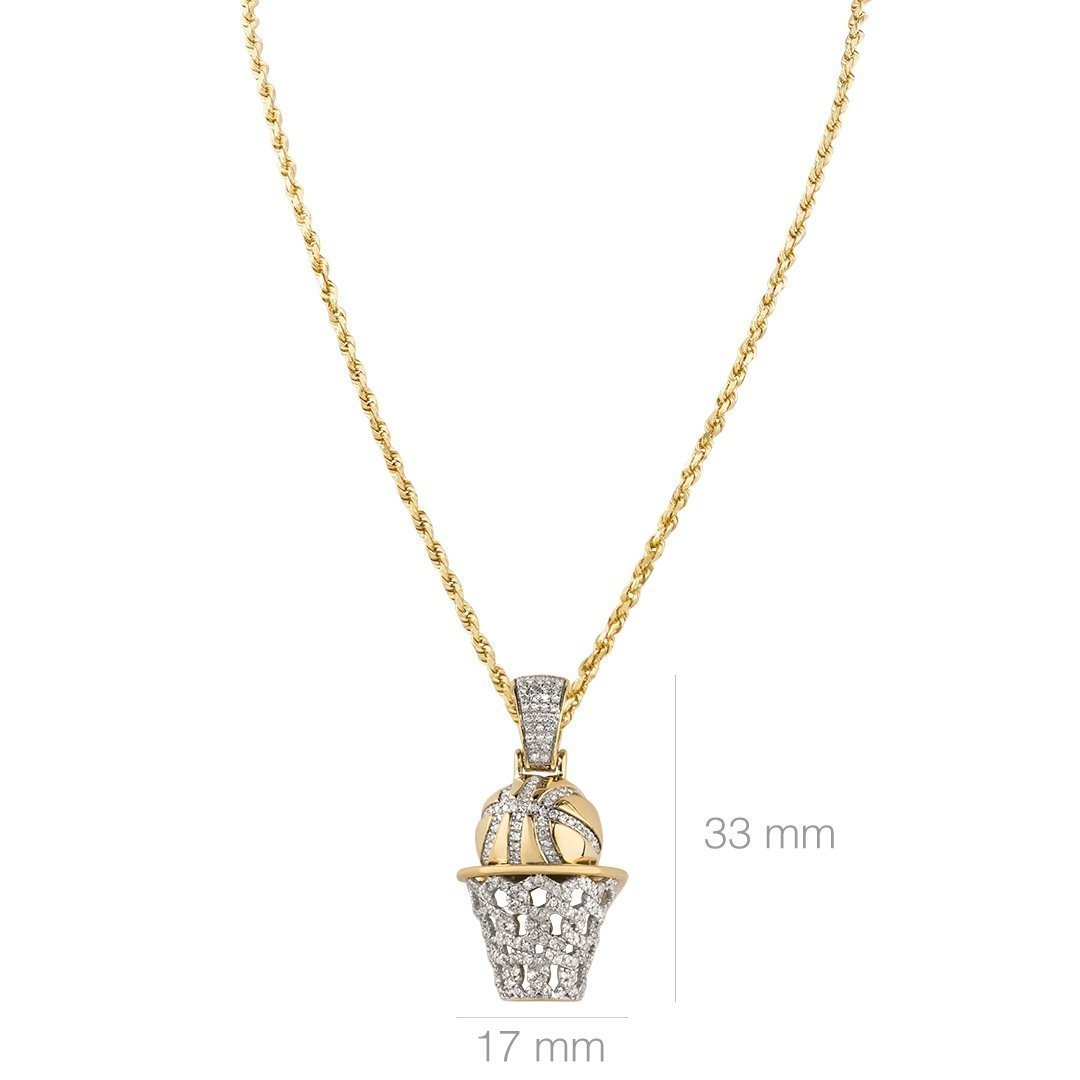 Yellow Diamond Basketball Hoop Pendant in 10k Two Tone Gold 0.60 Ctw