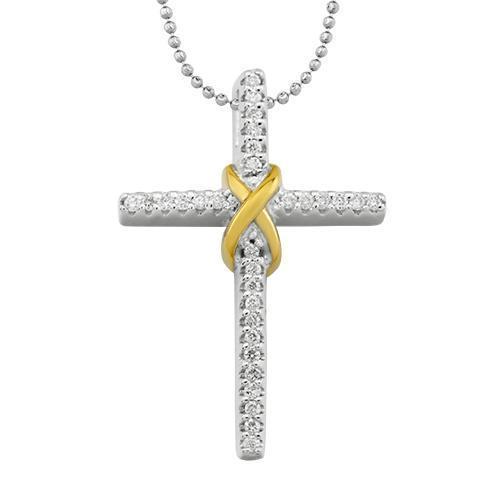 White Diamond Cross Pendant 14k White Gold 0.10 Ctw