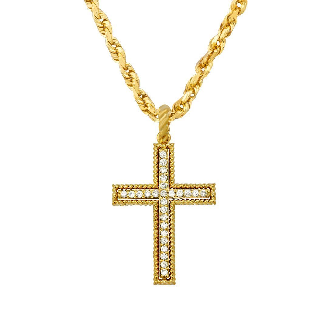 Yellow Diamond Cross Pendant in 14k Yellow Gold 0.75 Ctw