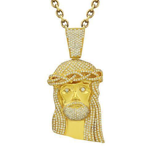 Diamond Jesus Head Pendant in 14k Yellow Gold 12.77 Ctw
