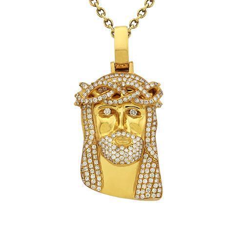 Diamond Jesus Head Pendant in 14k Yellow Gold 2.50 Ctw