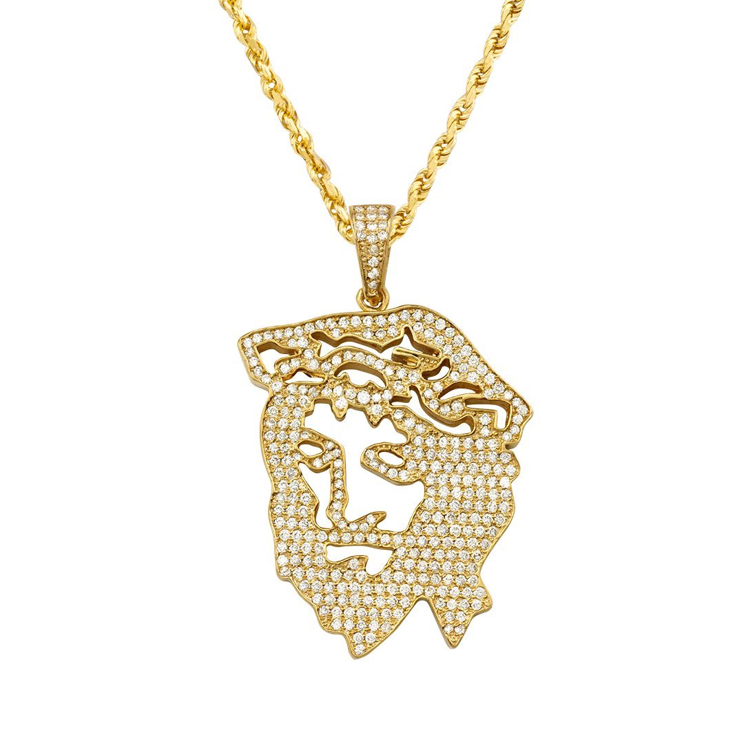 Diamond Jesus Head Pendant in 14k Yellow Gold 2.75 Ctw