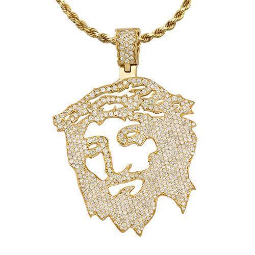 Diamond Jesus Head Pendant in 14k Yellow Gold 5 Ctw
