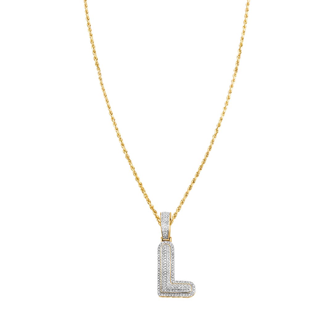 yellow Diamond Letter L Pendant in 10k in Yellow Gold 0.25 ctw