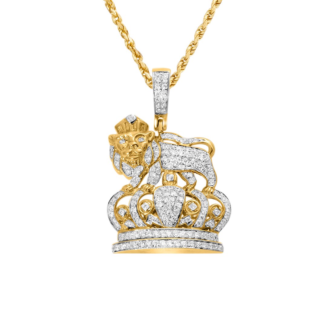 Yellow Diamond Lion Crown Pendant in 14k Yellow Gold 1.09 Ctw