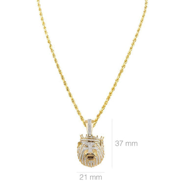 Yellow Diamond Lion Head with Crown Pendant in 10k Yellow Gold 1 Ctw