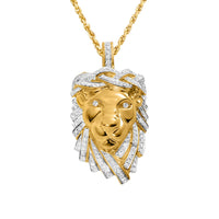 Thumbnail for Yellow Diamond Lion Jesus Pendant in 14k Yellow Gold 1.16 Ctw