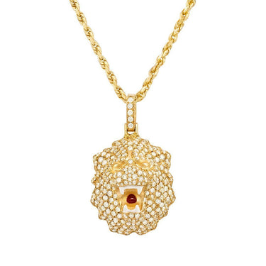 Diamond Lion Pendant in 14k Yellow Gold 3.10 Ctw
