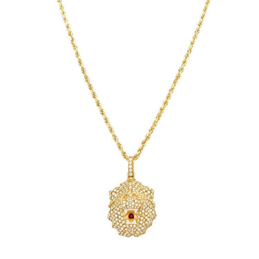 Diamond Lion Pendant in 14k Yellow Gold 3.10 Ctw