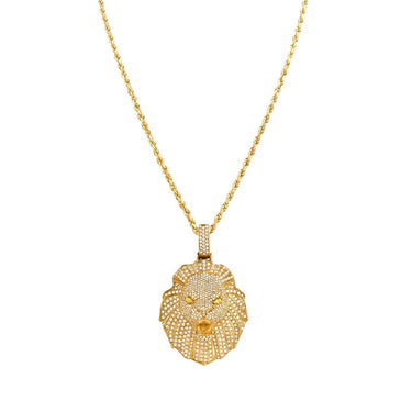 Diamond Lion Pendant in 14k Yellow Gold 5.50 Ctw