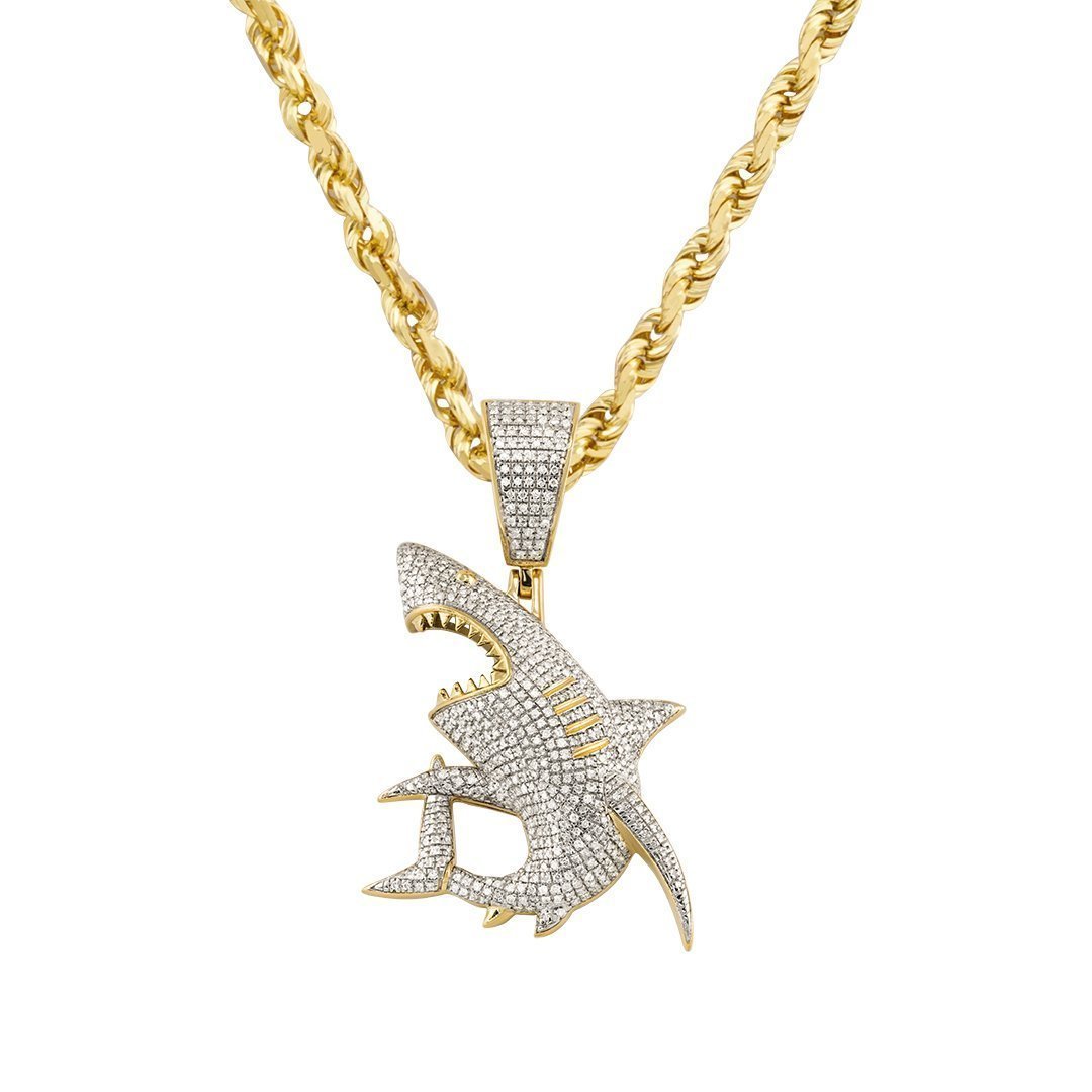 Yellow Diamond Shark Pendant in 10k Yellow Gold 0.95 Ctw