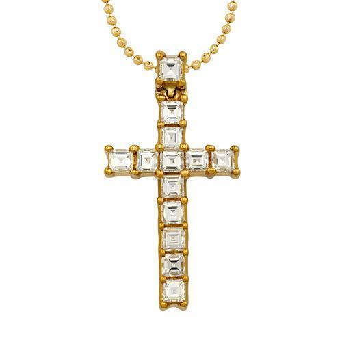 Princess Cut Diamond Cross Pendant in 18k Yellow Gold 1.75 Ctw