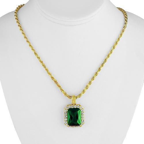 Sterling Silver Yellow Gold Plated Semi-Precious Crystal Emerald Pendant