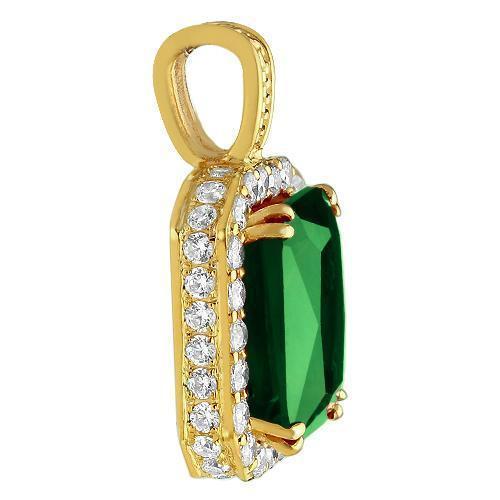 Sterling Silver Yellow Gold Plated Semi-Precious Crystal Emerald Pendant