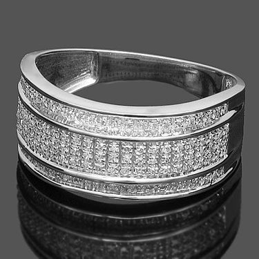 10K White Solid Gold Mens Diamond Wedding Band 0.38 Ctw