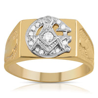 Thumbnail for 10K Yellow Solid Gold Mens Diamond Masonic Pinky Ring 0.50 Ctw