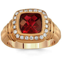 Thumbnail for 14K Rose Solid Gold Mens Diamond Ruby Pinky Ring 3.50 Ctw