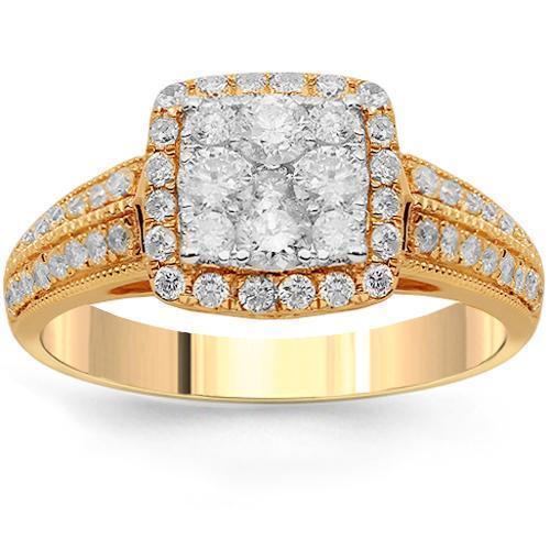 14K Solid Rose Gold Womens Diamond Cocktail Ring 0.98 Ctw