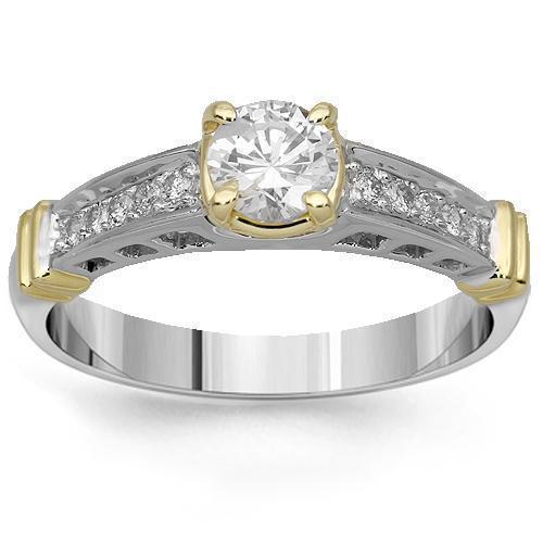 14K Solid Two Tone Gold Diamond Engagement Ring 0.70 Ctw