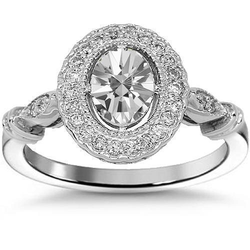 14K Solid White Gold Diamond Engagement Ring 0.84 Ctw
