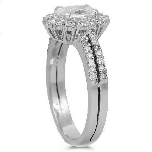 14K Solid White Gold Diamond Engagement Ring 1.42 Ctw