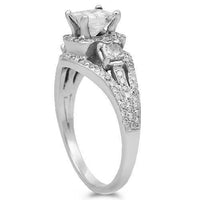 Thumbnail for 14K Solid White Gold Diamond Vintage Style Engagement Ring 1.46 Ctw