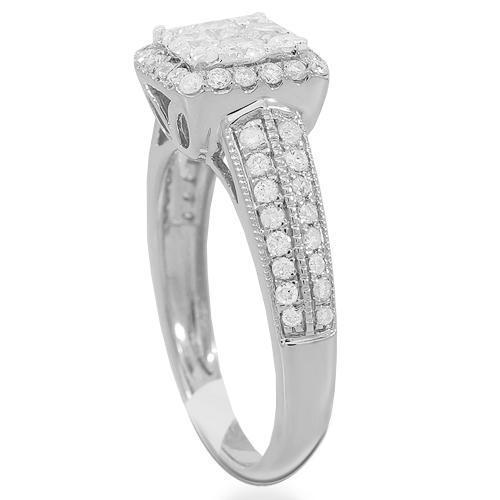 14K Solid White Gold Womens Diamond Cocktail Ring 0.94 Ctw