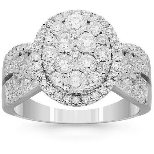 14K Solid White Gold Womens Diamond Cocktail Ring 1.82 Ctw