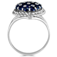 Thumbnail for 14K Solid White Gold Womens Diamond Ring with Blue Sapphires 1.12 Ctw