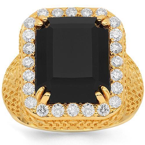 14K Solid Yellow Gold Mens Diamond Onyx Ring 1.50 Ctw