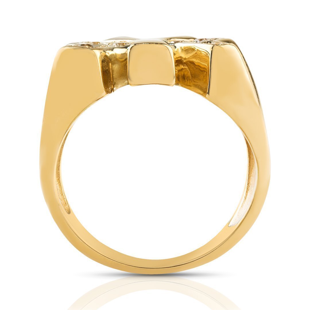 14K Solid Yellow Gold Mens Diamond Pinky Yankee Ring 0.15 Ctw