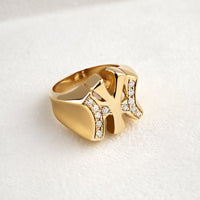 Thumbnail for 14K Solid Yellow Gold Mens Diamond Pinky Yankee Ring 0.15 Ctw