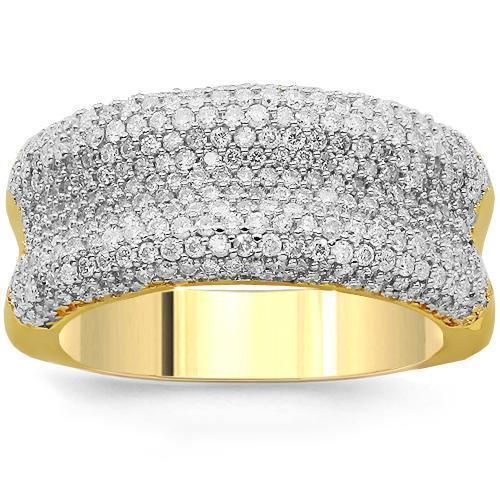 14K Solid Yellow Gold Womens Diamond Cocktail Ring 1.45 Ctw