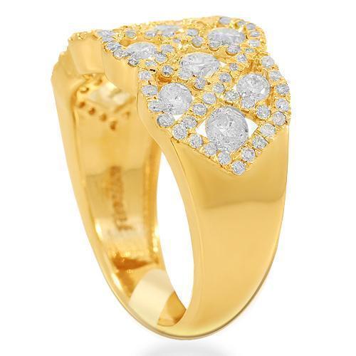 14K Solid Yellow Gold Womens Diamond Cocktail Ring 1.75 Ctw