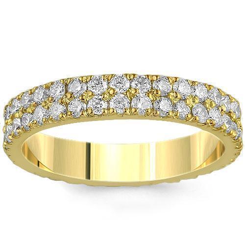 14K Solid Yellow Gold Womens Two Row Diamond Wedding Ring Band 1.50Ctw
