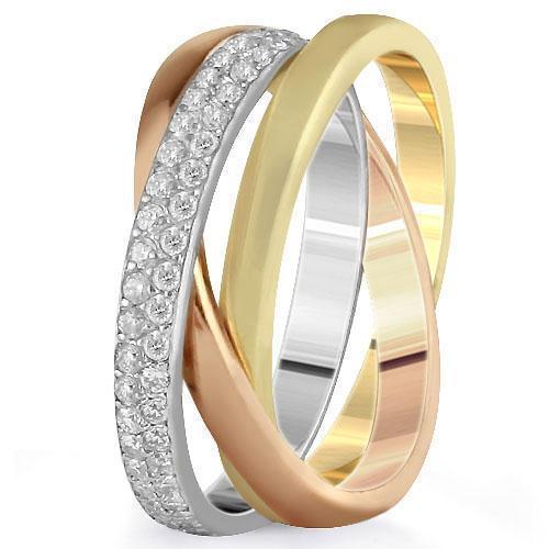 14K Three Tone Solid Gold Womens Diamond Ring 0.79 Ctw
