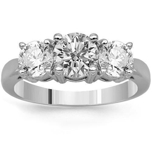 14K White Gold Three Stone Diamond Engagement Ring 1.75 Ctw