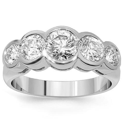 14K White Solid Gold Clarity Enhanced Five Stone Diamond  Anniversary Ring  2.59 Ctw